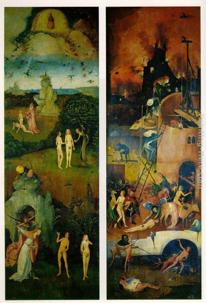 Hieronymus Bosch Paradise and Hell, left and right panels of a triptych